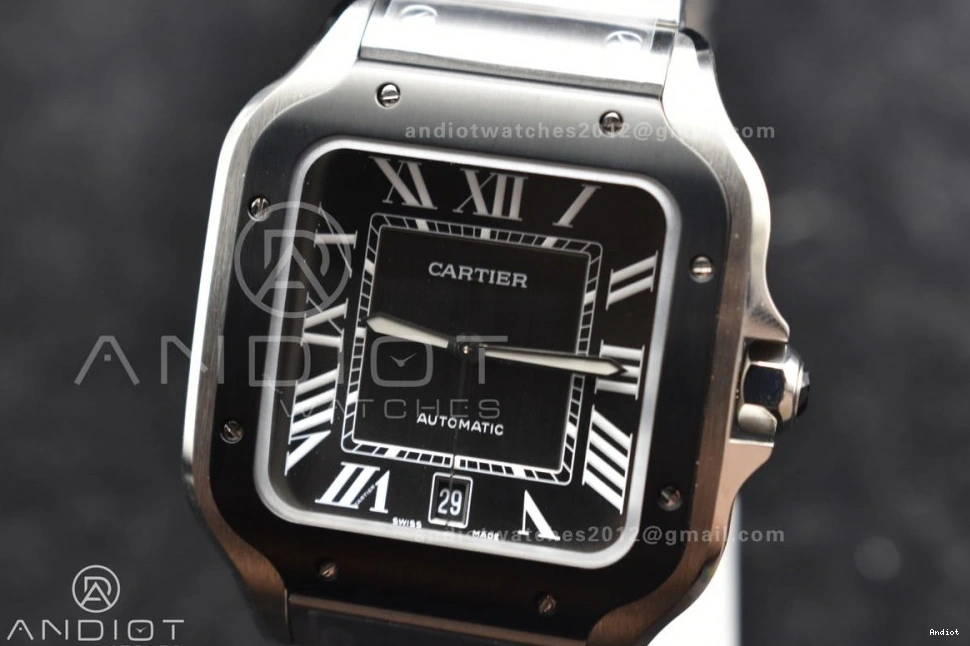 Bezel 9015 BVF Santos de SS 1:1 SS Gray Best Dial Edition Bracelet 40mm Black MIYOTA Cartier on 0303